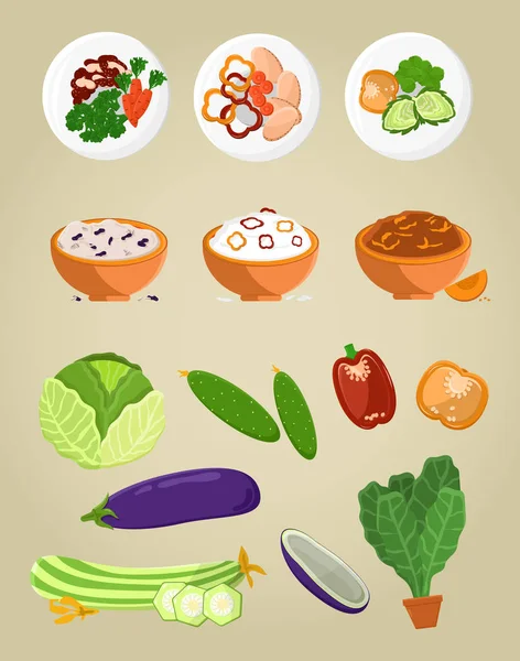 Vegetarische maaltijden-collectie vectorillustratie — Stockvector