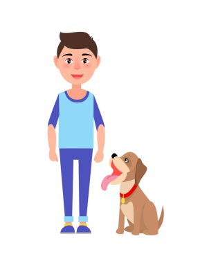 Neşeli çocuk ve küçük arkadaşı renkli kart