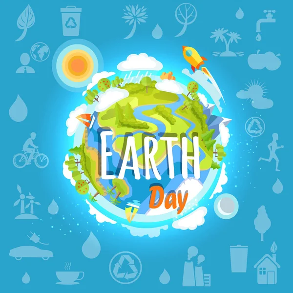 Plakat zum Tag der Erde mit Planeten-Infrastruktur — Stockvektor