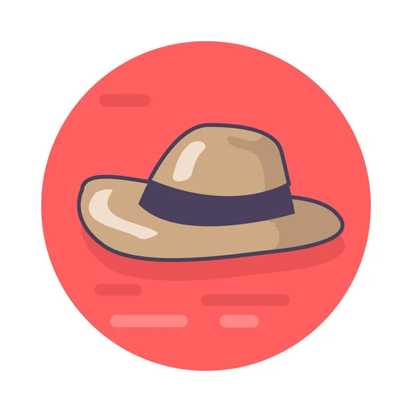 Circle Icon of Sun Hat against Red Background