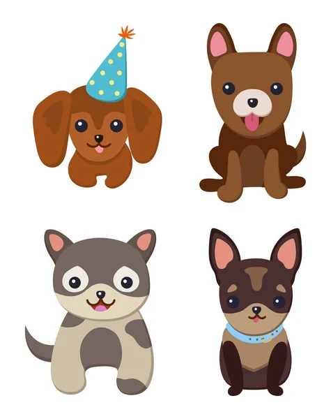 Cani e cuccioli Set Poster Vector Illustrazione — Vettoriale Stock