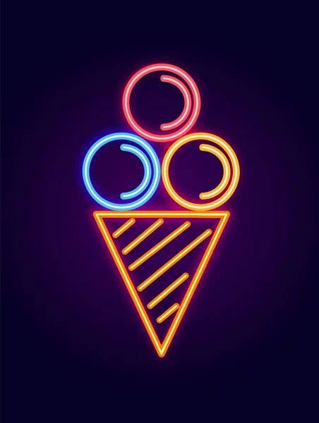 Ice Cream Neon Signboard, Vector Illustration — Stock Vector