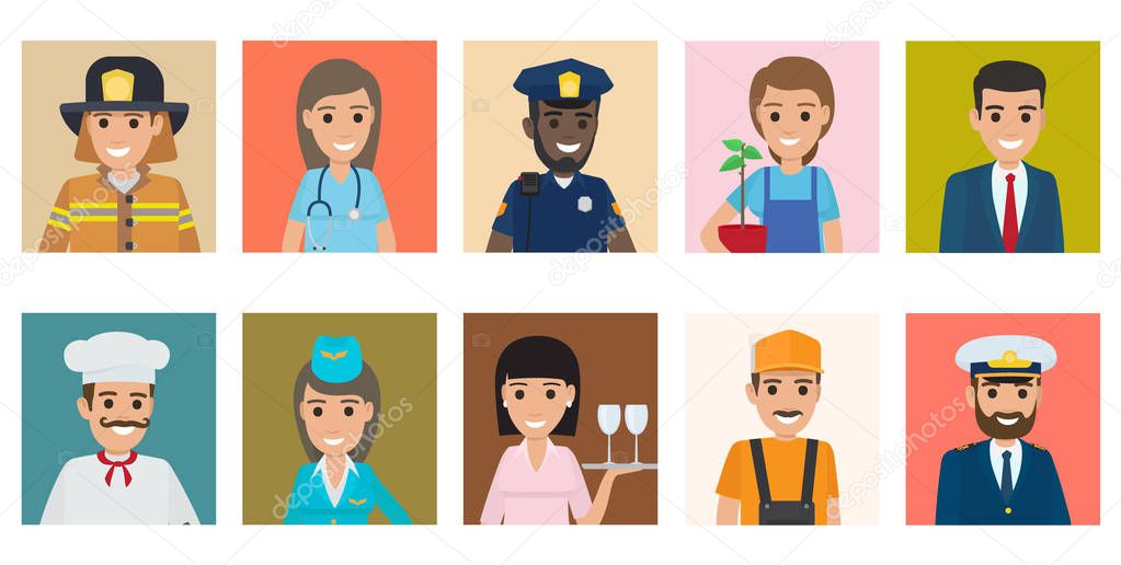 Professions People Cartoon Characters Icons Set