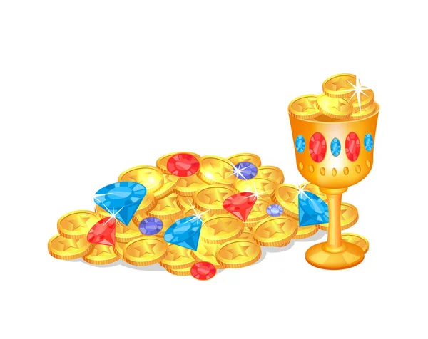 Pièces de monnaie et tasse avec illustration vectorielle de bijoux — Image vectorielle