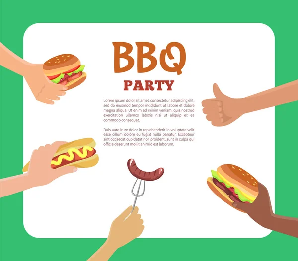 Teks Partai BBQ Ilustrasi Tangan Vektor - Stok Vektor