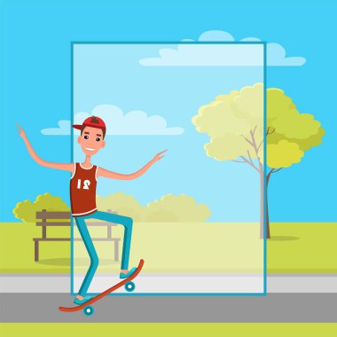 Ağaç ile yeşil Skatepark eğitimde kaykaycı