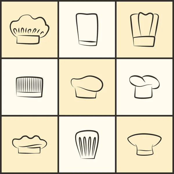 Chef Sombreros de Todos los Diseños Conjunto de Bocetos Monocromáticos — Vector de stock