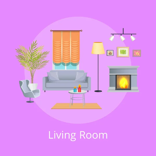 Interiér obývacího pokoje izolované na lila pozadí — Stockový vektor