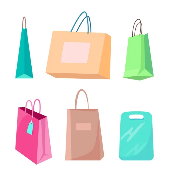 Conjunto de pacotes coloridos, Cartaz de coleção de compras —  Vetores de Stock