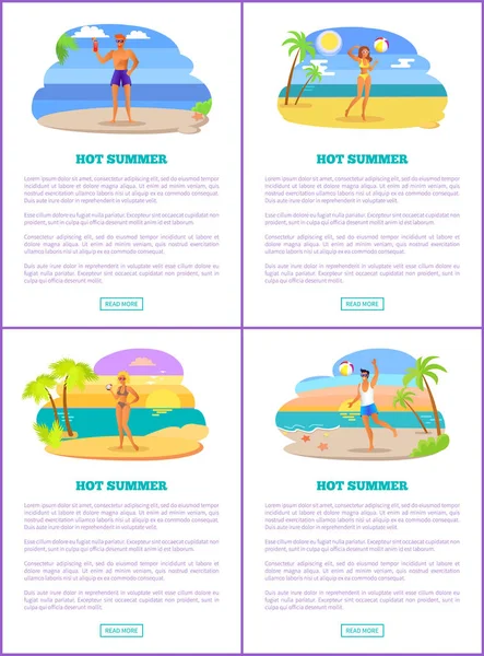 Egzotik plaj promosyon poster seti üzerinde sıcak yaz