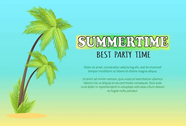 Summertime Best Party Time Vector Poster com Palm — Vetor de Stock