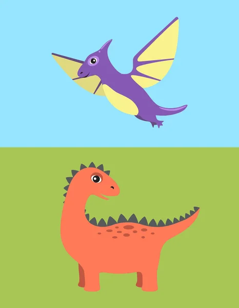Ilustración vectorial de dinosaurios y pteranodontes — Vector de stock