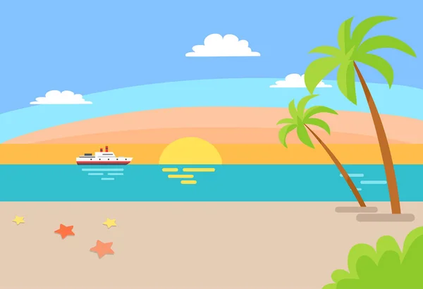 Cruise Ship Sailing Ocean, Summer Beach Landscape