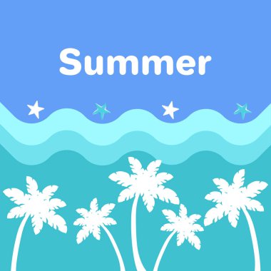 Palmiye ağaçları, mavi deniz dalgaları ile yaz Poster