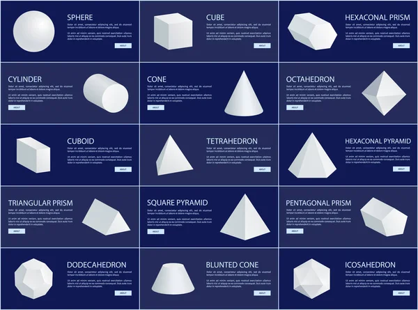 Colección de prismas cubo y esfera Cono y cuboide — Vector de stock