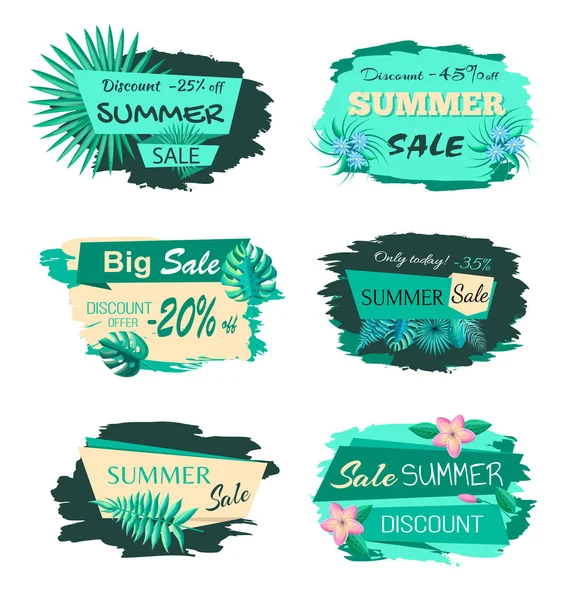 Colección Descuento Emblemas Off Summer Sale Anuncio — Archivo Imágenes Vectoriales