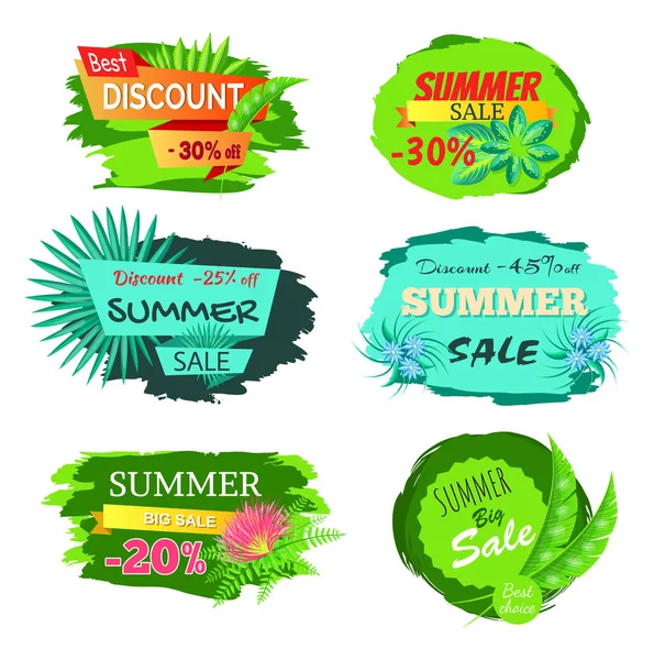 Conjunto de Emblemas de Descuento 30 Off Summer Sale Promo — Vector de stock