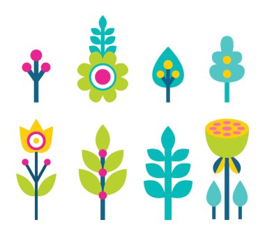 Çiçek ve yaprak toplama vektör çizim