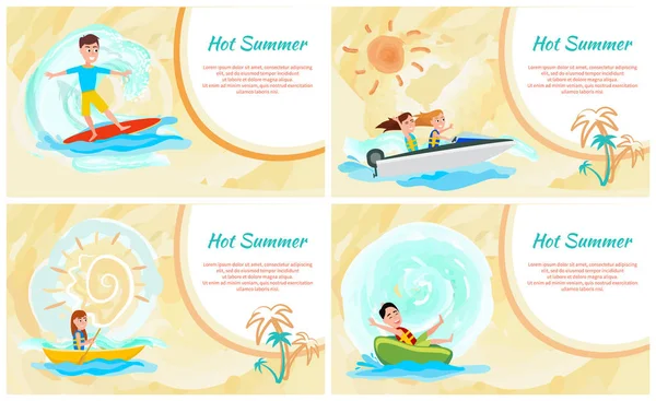 Sıcak yaz, su sporları, renk vektör çizim