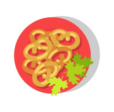 Lezzetli yemek yuvarlak kırmızı plaka, renkli afiş