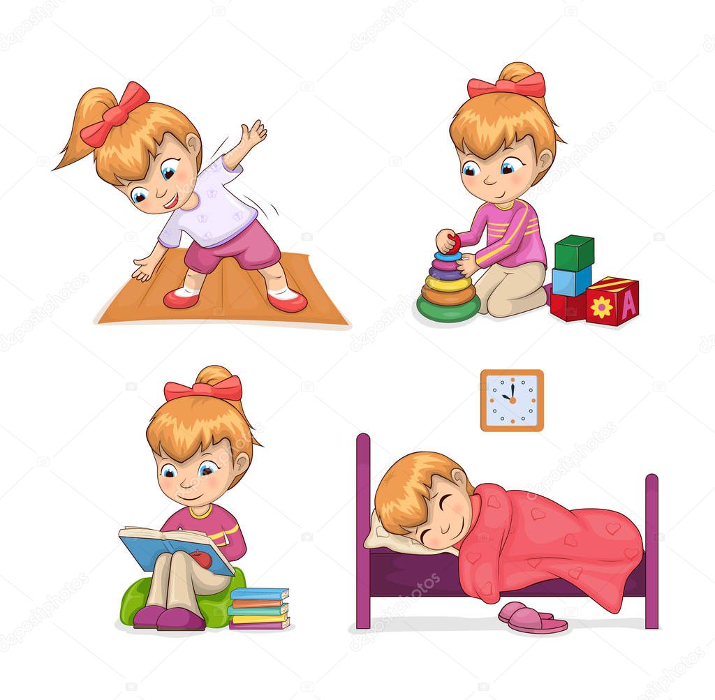 Active Lifestyle of Girl Set Vector Illustration