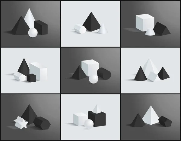 Çeşitli geometrik figürler ve prizmalar koleksiyonu — Stok Vektör