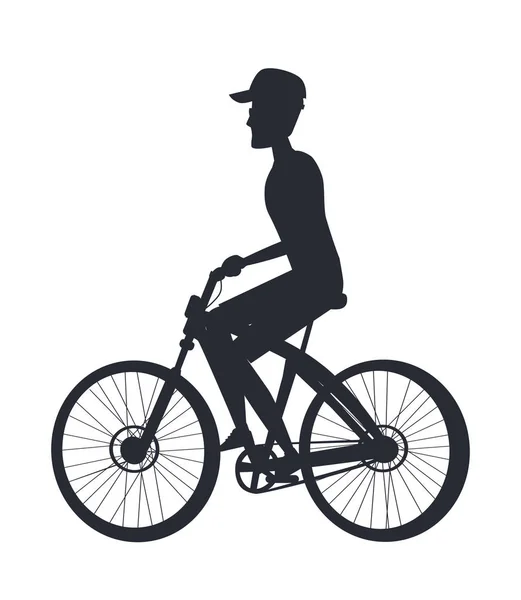 Person Riding Bike Monochrome Silhouette Side Vew — Stock Vector