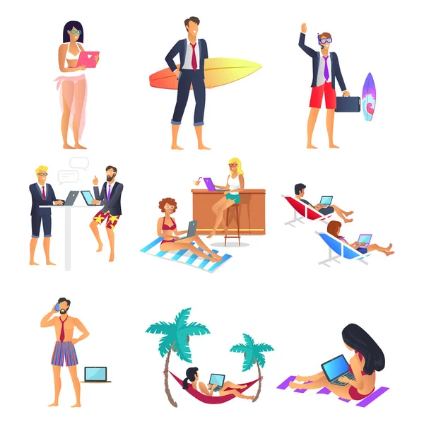 Zomer mensen uit het bedrijfsleven ingesteld vectorillustratie — Stockvector