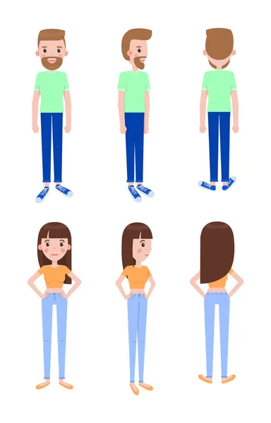 Joven chico y chica modelos de todas las predicciones — Vector de stock