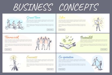 İş kavramı, harika bir fikir başarı toplama web sayfaları, metin örnekleri ve düğmeleri, afiş, vektör çizimler işbirliği içinde ekip oluşturma ayarla