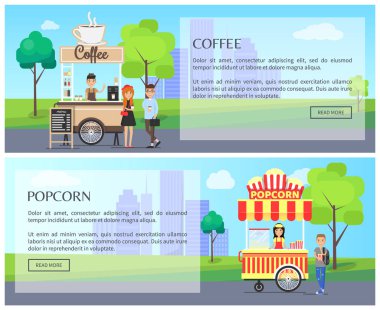 Kahve ve patlamış mısır Kiosk, sokak gıda posterler