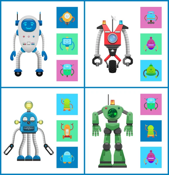Cybers collectie Robots, vectorillustratie — Stockvector