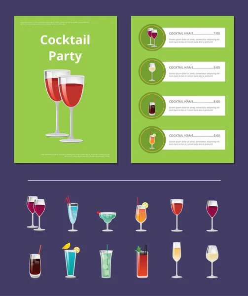 Cocktail Party Menu List Cocktail Price Ingrediente — Vetor de Stock