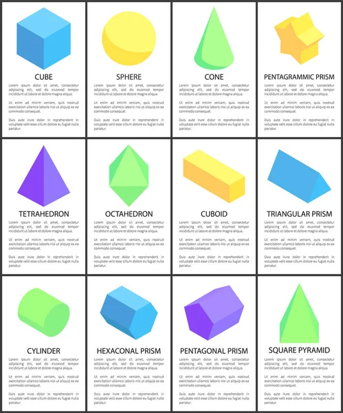 Conjunto de figuras de cilindro de octaedro de cone de esfera de cubo — Vetor de Stock