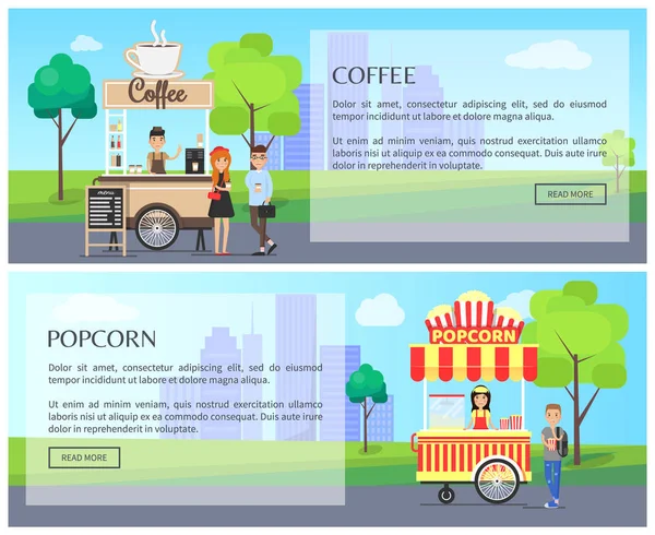 Kahve ve patlamış mısır Kiosk, sokak gıda posterler