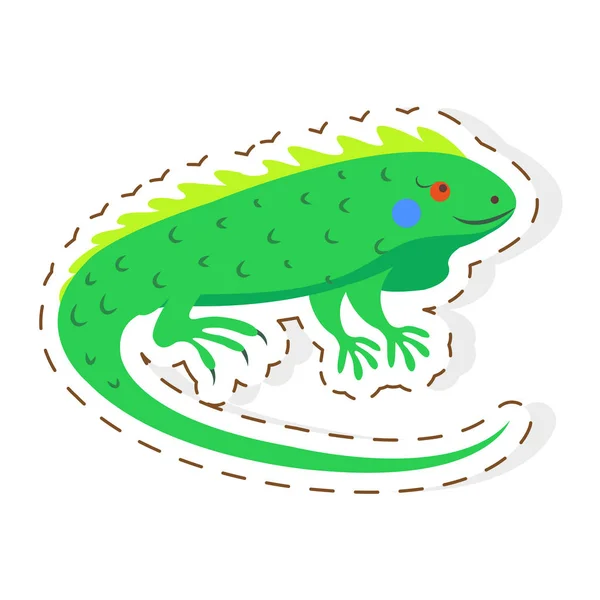 Bonito Iguana Cartoon plana vetor adesivo ou ícone — Vetor de Stock