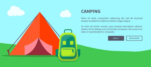 Modello di campeggio estivo con tenda e zaino — Vettoriale Stock