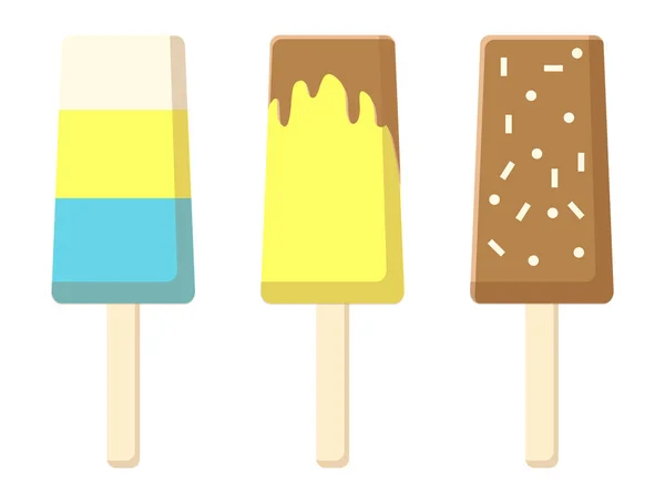 Conjunto de sorvetes, sorvete de chocolate no pau — Vetor de Stock
