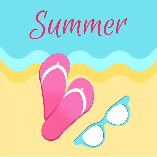 Hete zomer Poster met dia sandalen slippers — Stockvector