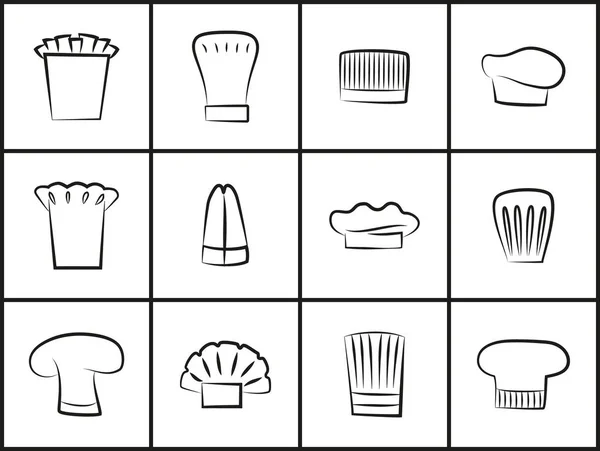 Chef-kok hoeden van alle Shapes dun overzicht illustraties — Stockvector