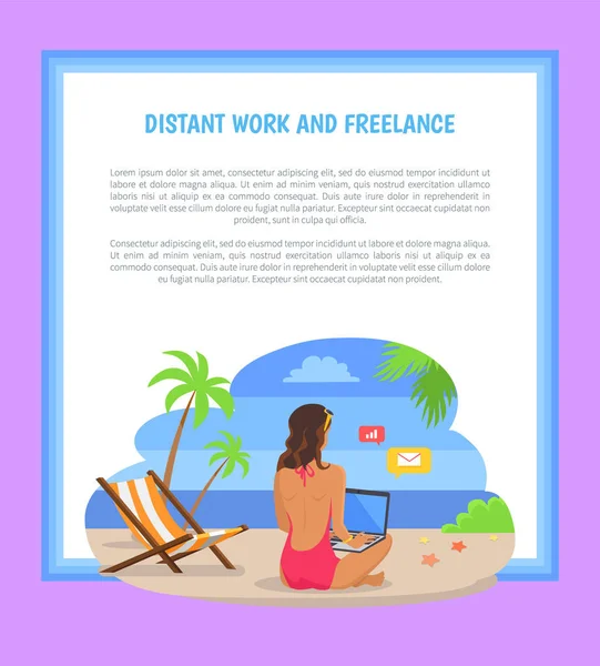 Distant Work and Freelance Poster Freelancer Woman — Stock Vector