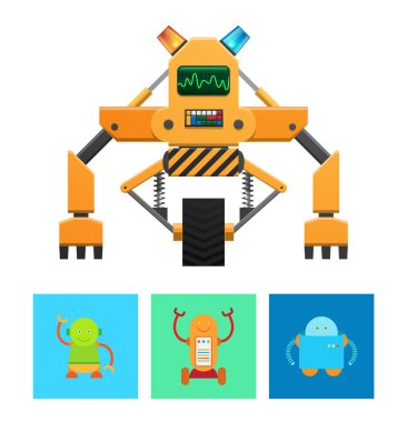 Cyborg makine sarı gövdeli, vektör afiş