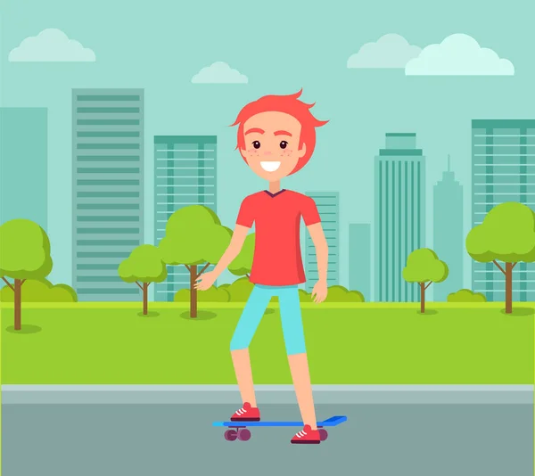 Redhead Skateboarder Ride sur Skate Vector Homme — Image vectorielle