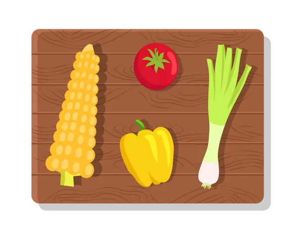 Légumes sur panneau en bois Illustration vectorielle — Image vectorielle