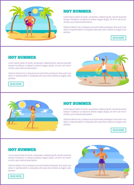 Hot Summer Set of Web Pages Vector Ilustração —  Vetores de Stock