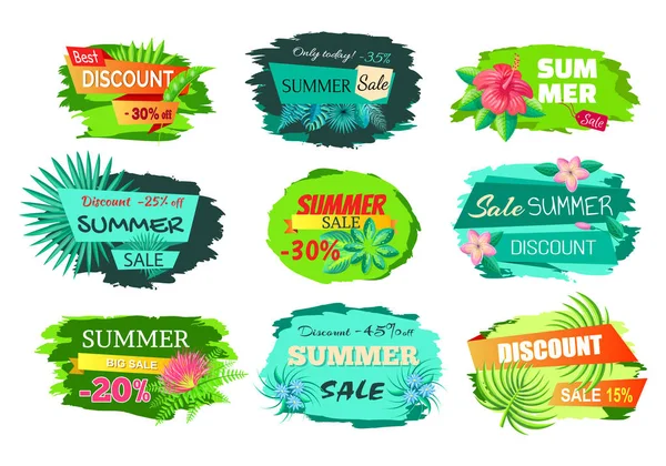 Definir cor desconto Emblems Off Summer Sale Anúncio — Vetor de Stock