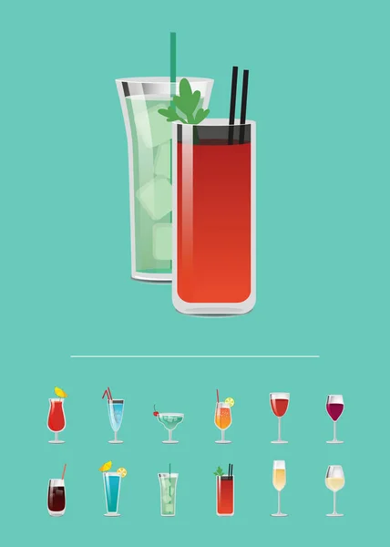 Conjunto de Cocktails com Menu Grande Escolha de Álcool — Vetor de Stock