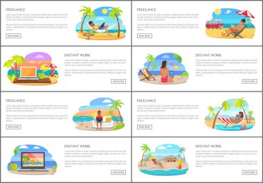 Serbest ve uzak çalışma Internet afiş kümesi