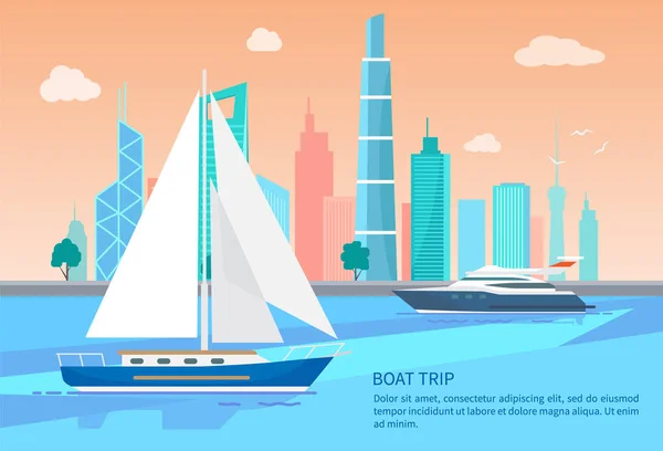 Boat Trip ogłoszenie plakat żagle łodzi wektor — Wektor stockowy