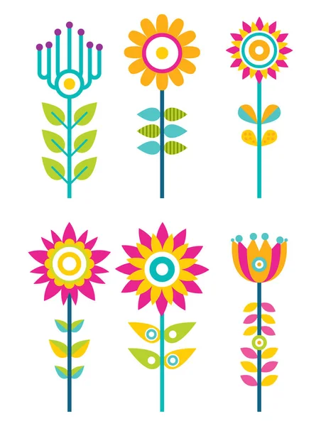 Flores de campo salvaje en diseño ornamental colorido — Vector de stock